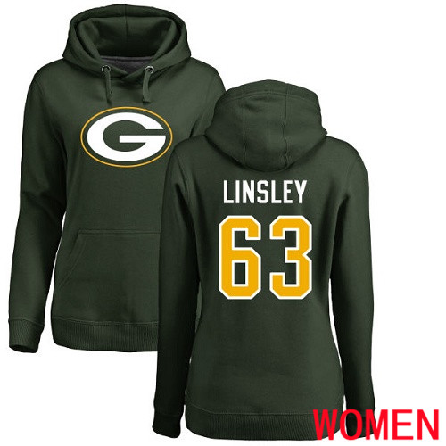 Green Bay Packers Green Women 63 Linsley Corey Name And Number Logo Nike NFL Pullover Hoodie Sweatshirts